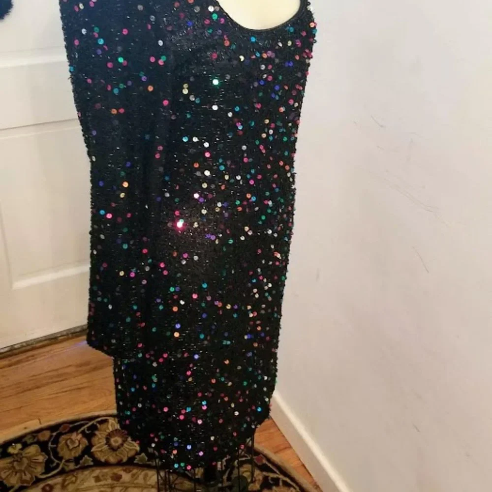 EUC | STUNNING | Oleg Cassini | Black Beaded Dress | Confetti Sequins | Size: 12 - Picture 9 of 16